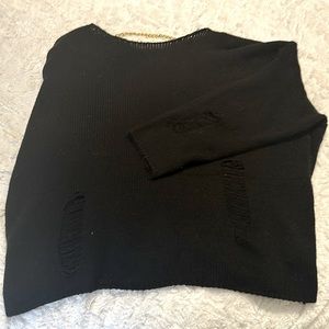 Distressed black sweater with removable gold chain